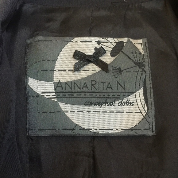 Annarita N Black Blazer Jacket 4 8 Felt Trim Notch - Picture 8 of 8